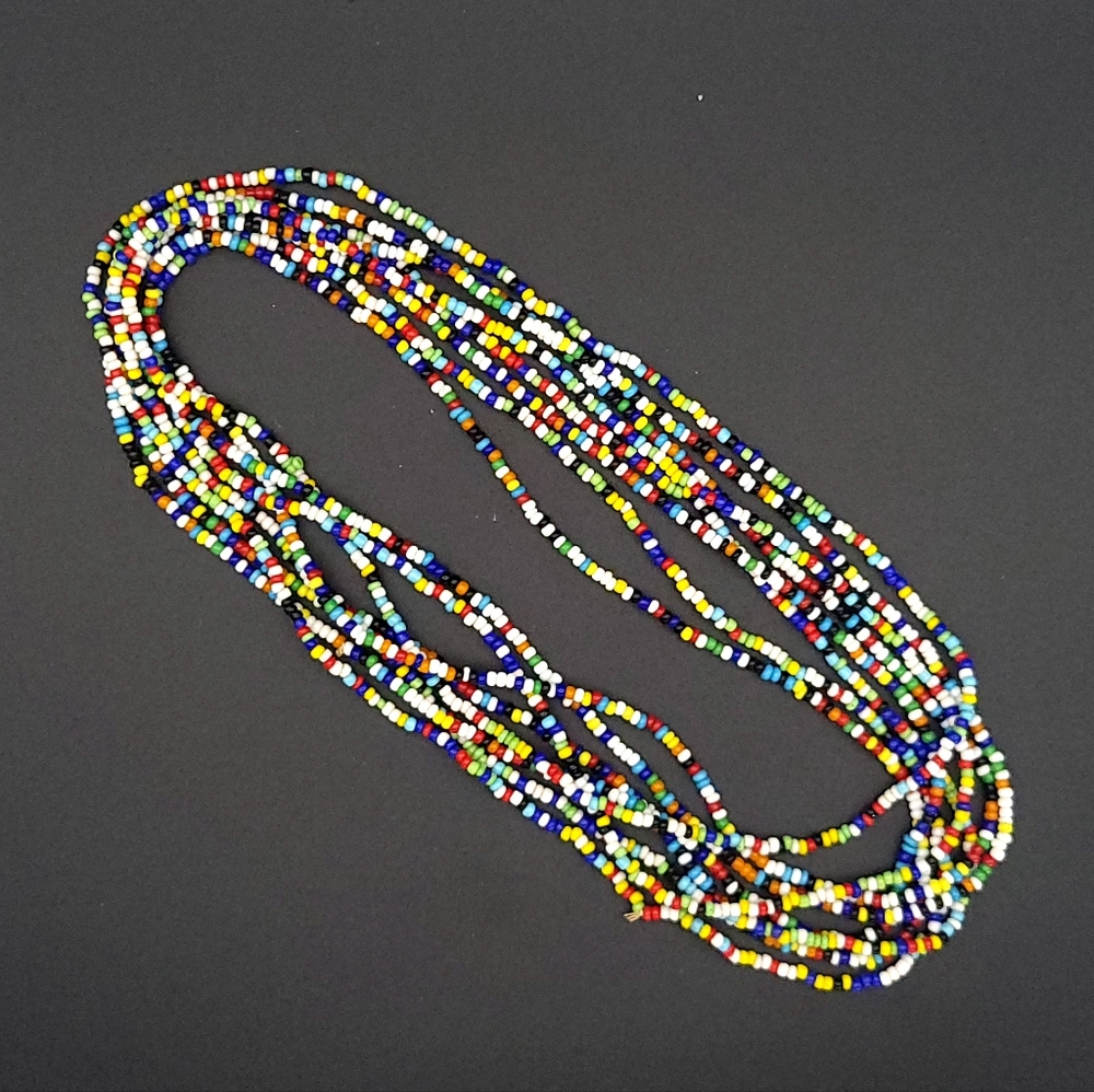 Vintage Seed Bead Multicolor 2 Pieces Long Necklace Layer Boho